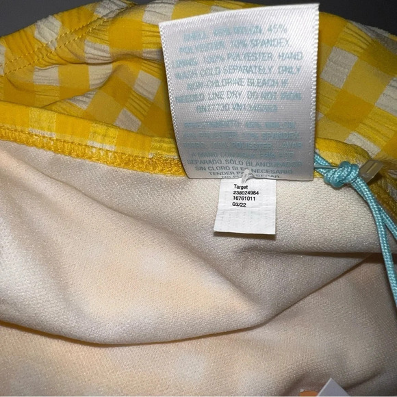 Kona Sol, XL Gingham, textured yellow white plaid high waist bikini bottom NEW - Picture 8 of 8